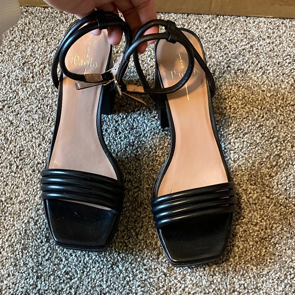 Paolo Black Strappy Block Heel Sandals